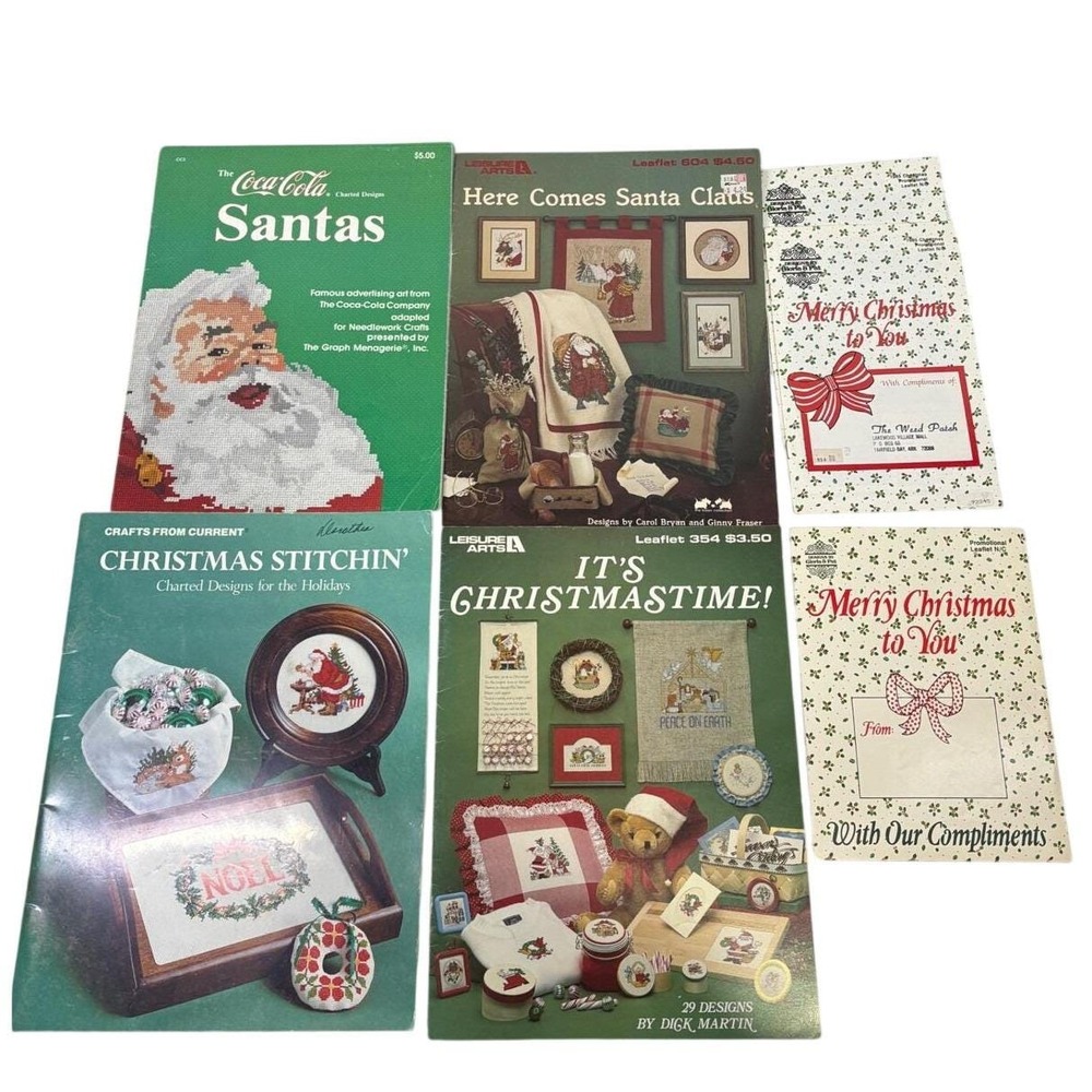 Vintage Christmas Cross Stitch Pattern Book Lot Coca-Cola Santas Leisure Arts